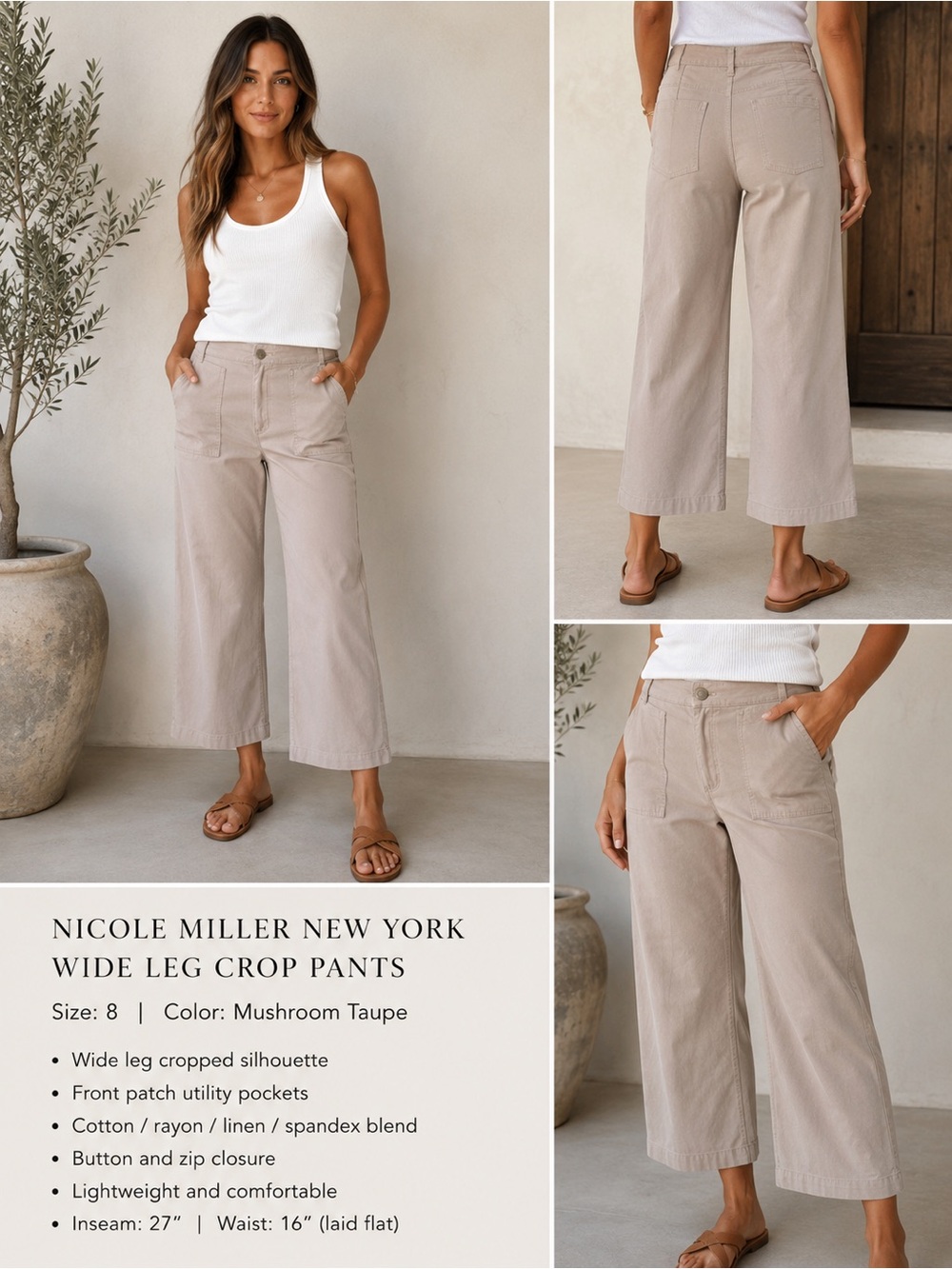 Nicole Miller New York Wide Leg Crop Pants Women’s Size 8 - Picture 7 of 7